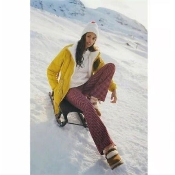 Anthropologie The Essential Slim Flared Pants Magenta Burgundy Pattern Size 2 - Picture 15 of 16